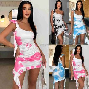 Basic Casual Dresses Designer Dress Ruffle edge tie dye printed dress 2024 summer new sexy short skirt with buttocks popular in women's clothing