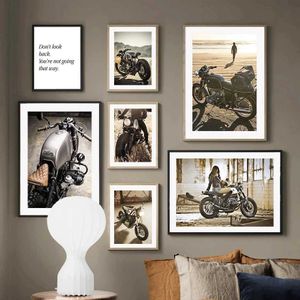 ERS Classic Motorcycle Girl Rider Cytaty na ścianie Płótno malowanie plakatów nordyckich i drukowania zdjęć ściennych do salonu baru klubowego J240505