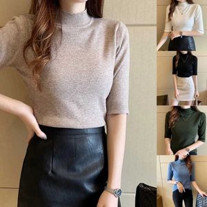 Women's T-Shirt Womens short sleeved turtle neck casual cute top business work shirt autumn mid sleeved knitted sweater 13MCL2405