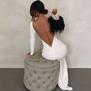 Selling Hot New Solid Color Sexy Backless Pleated Long Style Elegant Slim Fit Dress