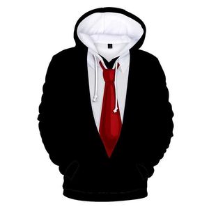 Herrtröjor tröjor roliga falska kostym mode 3d hoodie tailcoat båge tryckt lös hoodie tröja Q240506