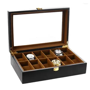 Caixas de assistir caixas de luxo 6/10/12 Grades Suporte de madeira para homens e mulheres Top Jewelry Organizador de estroge Casos de relógio Presentes de relógio
