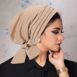 エスニック服2024ソリッドカラーターバンヒジャーブ帽子ロングテールヘッドラップ弾性イスラム教徒の通気性化学療法女性の女の子向け