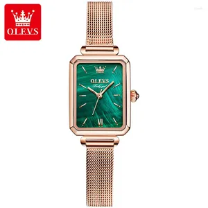 Relógios de pulso Olves Fashion Green Quartz Watch for Women Luxury Gold Rose Stainless Aço Mesh Strap Dress Relogio feminino