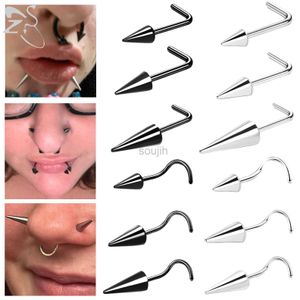 Тело Искусство ZS 1pc 20G Spike Nose Ring Кольцо из нержавеющей стали нос-шпилька Черный цвет конус ноздри пирсинг L-образный сетми