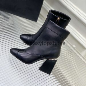 Channeles Boots Pointed Nude Black Shoes Toe Designer Mid Heel Long Short Boots Shoes See