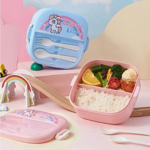 Servis bento lunchlåda för barn flickor tecknad studenter kawaii söt ponny uppvärmd 3 rutnät smörgås mellanmål special matsal