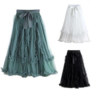 Skirts Tutu Skirt Dancing Clothes Adults Ruffled Irregular Tulle Women Strappy Solid Layer Mesh Patchwork Knee Length