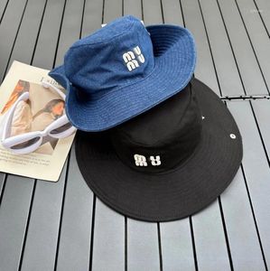 Шляпа шляпы с широкими краями ведро Big Brimmed Fishermans Hat Fashion Вышитая буква Sun Caps Джинс