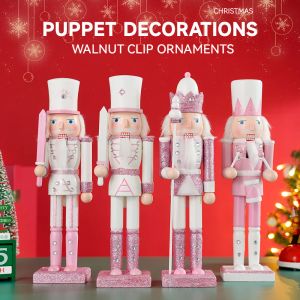 Miniatures 30CM Wooden Nutcracker Solider Figurine Puppet Pink Glitter Soldier Doll Toy Handcraft Ornament Christmas Home Office Decoration