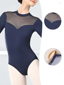 Bühnenbekleidung Velvet Net Dance Lotard für Frauen Ballett Langarm Turnhalle Ein Stück BodySuit Dancewear Sexy Schlüssellochausschnitt zurück