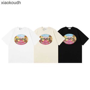Rhude High End Designer kläder för våren/sommaren ny halvärmningsmode anime tecknad bokstavstryck par kort ärm t-shirt med 1: 1 original etiketter