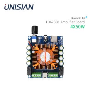 Förstärkare Unisian Bluetooth 5.0 TDA7388 CAR Audio Amplifier 4x40W 4 Channels Power Amplifiers Board BT/AUX/TF för fordonsljudförstärkare