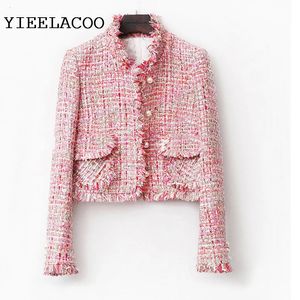 Pink Tweed Jacket spring autumn winter womens jacket coat classic ladies wild ladies bright wire braided tweed jacket 240506