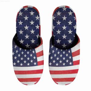 Slipare American Flag (7) Varma bomulls tofflor för män Kvinnor Tjock Soled Non-Slip Fluffy Shoes Indoor House Slippers Clapper 240506