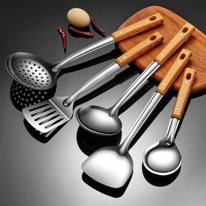 Utensils WORTHBUY Stainless Steel Turners Soup Ladles Cooking Tools Spatula Colander With Plastic Handle Home Kitchen Utensils Set