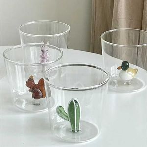 Tumbler Fatube Creative a fattinata a mano Coppa di vetro in vetro 3D Bevande di latte da caffè a forma di pianta e bevande trasparente H240506