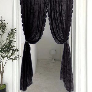 Treatments BLACK Floral Lace Sheer Rod Pocket Curtain Panel Towel