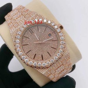 럭셔리 브랜드 커스텀 아이스 아웃 VVS Moissanite Diamond Dial Watch 비즈니스 스타일 스테인레스 스틸 기계 손목 시계