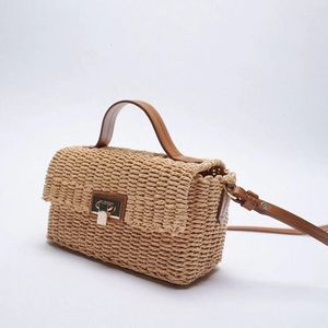 العلامة التجارية الفاخرة العشب المنسوجة حقيبة ZA Womens صغيرة لطيفة شاطئ واحد الكتف الكتف حقيبة منسوجة حقيبة منسق 240425