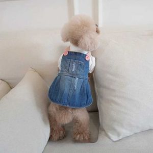 Dog Apparel Puppy Dogs Dresses Contrast Color Denim Skirt Suspender Cute Cat and Clothing Teddy Bear Coat For Small H240506