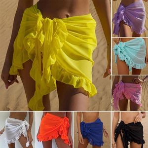 Kjolar europeiska och amerikanska chiffon sarong klänning strand slitage wrap lätt mesh badkläder solskydd bikini kjol täcker