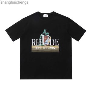 Högkvalitativ original Rhuder Designer T Shirts Fashion Märke Micro Label Sailboat Coconut Tree Print Kortärmad tshirt för män Kvinnor High Street med 1: 1 logotyp