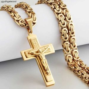 Uomini religiosi crocifisso oro giallo croce collana collana pesante catena bizantina collane di gioielli sacri di Gesù Cristo