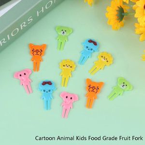 Forks 7/10Pcs Fruit Fork Grade Plastic Mini Cartoon Kids Cake Toothpick Bento Lunch Accessories Party Decoration