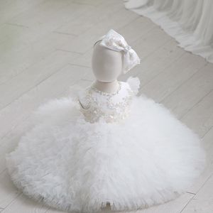 Crianças vestidos de batismo para festa de aniversário vestido de casamento lantejoulas de bordado de flor de renda tule tulle tutu vestido crianças roupas de concurso z7981