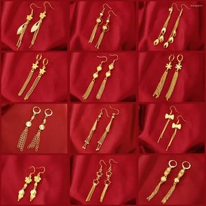 Dingle örhängen riktig 999 guld lång för kvinnor imitation smycken bröllop transit pärlor snöflinga tofs örontråd