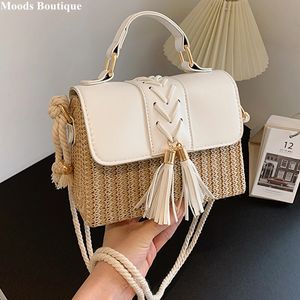 MOODS Grass Beach Bag for Womens Summer Luxury Designer Handbag Hit Colorful Tassel Shoulder Crossover Luggage Sac A Main 240425