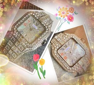 Beliebte Herrenquadratische Gesichtsquarz Chronographen Uhren Edelstahl Band Uhr Diamonds Ring Präsident Set Auger Racing Chain Armband Uhrengeschenke