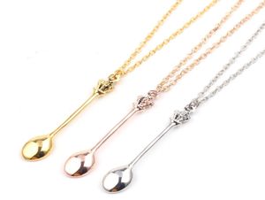 Charm Tiny Tea Spoon Pendant Necklace With Crown Necklace 3 Colors Creative Mini Long Link Jewelry Spoon Halsband4948702