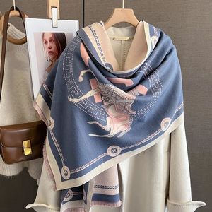 Luxury Winter Cashmere Scarf Women Design Warm Pashmina Filt Horse Scalves Female Shawl Wraps Thick Foulard Bufanda 240429