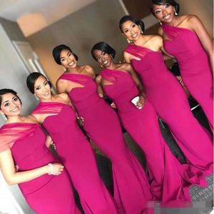 Dresses Fuchsia Bridesmaid 2020 Simple Mermaid One Shoulder Sweep Train Tulle Chiffon African Plus Size Maid Of Honor Gown Custom Made