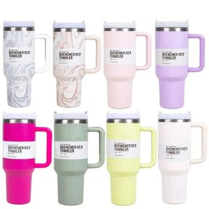 US Stock Neon Color Cosmo Pink Parade Shimmery Flamingo Tumbler Suching samma 40oz bilvattenflaska med rostfritt stålkopphandtag lock och halm begränsad 0506