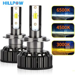 المصابيح Hillpow LED Car Meadlights H4 H7 H11 3 في 1 Color 80W 20000LM لأضواء الضباب التلقائي 3000K 4500K 6500K Automotivo H8 HB4 H1 H3 مصباح