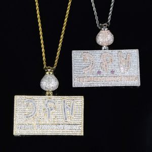 Iced Out Bling Letters With Money Bag Pendant Halsband 2 Färger Full asfalterade kubiska zirkon Mäns hiphop -initial kommer från ingenting J 207X