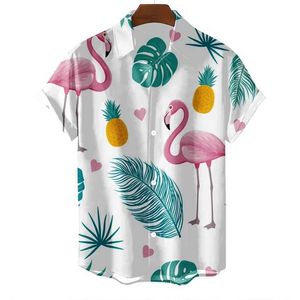 Erkekler Sıradan Gömlek Hawaiian Flamingo 3D baskılı plaj gömlekleri komik hayvan papağan grafik bluzları tatil erkek kıyafetleri strtwear çocuk yaka bluz y240506