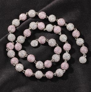 Męski hip -hop Złoty naszyjnik biżuteria oblasowana okrągła łańcuch koralika moda srebrna różowe łańcuchy Naszyjniki 4008785