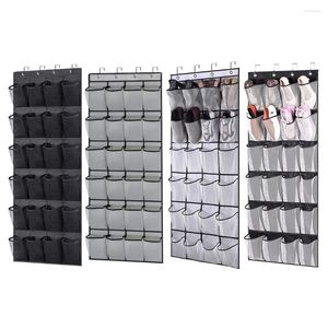 Storage Boxes 24 Pockets Hanging Shoe Organiser Rack Behind Doors Nonwoven Household Wall Bag Clear View Pocket With 4 Metal Hooks