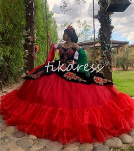 Hübsch mexikanisch schwarze charro quinceanera kleider 2024 Schatz Appliken Blumen Vestidos de xv 15 Anos Perlen Blumen fünfzehn Geburtstagsfeier süß 16 Prinzessin
