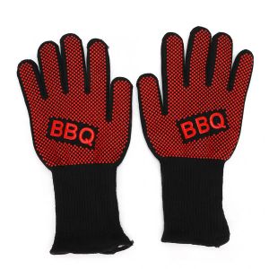 Gloves 2Pcs 800 Degress Heat Resistant Fire Gloves Flame Retardant Antiskid Fireproof Grill Microwave Oven BBQ Baking Hand Protection