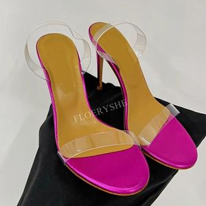 Dress Shoes Rose Red Color Block Stiletto Sandals Arrival Women PVC Round Toe 10cm Thin High Heel Fashion Sexy Simple