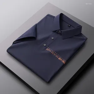 Polos masculinos Marca de ponta bordada de manga curta Camisa pólo 2024 Summer Luxo confortável camiseta de seda de seda de seda