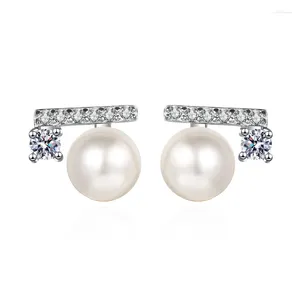 Stud Earrings S925 Sterling Silver With No Defects 7mm Pearl Moissanite For Women