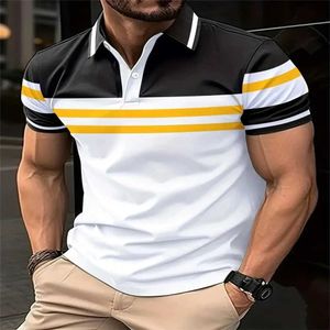 Herrpolos ny affär kort slve polo skjorta randiga män skjorta andas lapel knapp avslappnad topp t-shirt sommar mode mens poloshirt t240505