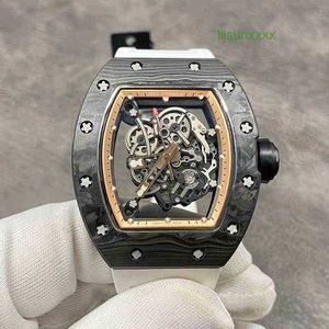 Luxury Mens Mechanical Watch Richa Wristwatch Mill Business Leisure RM055 Hela automatisk mekanisk klocka Kolfiberfodral Vit schweizisk klocka