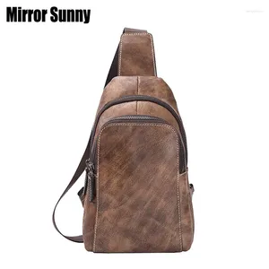 Waist Bags Vintage Men's Genuine Leather Cowhide Sling Chest Back Day Pack Travel Fashion Cross Body Messenger Shoulder Bag High Quality